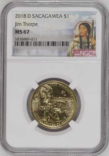 :2018 D 1ドル サカガウィア ネイティブアメリカン ドル ジム・ソープ NGC MS 67 低発行枚数 R5 42,900円