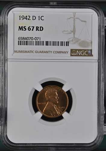 1942年 D リンカーン ウィートセント NGC MS67RD 銅貨 1セント