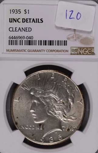 1935年ピース銀貨 NGC UNC 詳細クリーニング済み #9-040