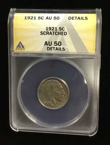 1921年 5セント バッファローニッケル AU 50 ANACS *傷あり* *詳細* 準希少年号