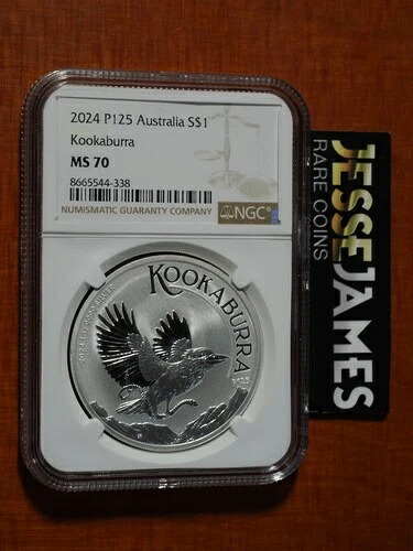 2024年 P $1 オーストラリア シルバー クーカブラ NGC MS70 クラシック ブラウン ラベル 1オンス 0.9999-