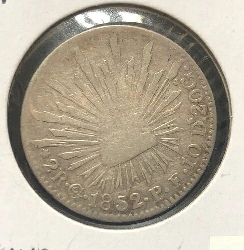 1852年 メキシコ G.O. P.F. 2レアル銀貨 - 第一共和国 - KM#374.8