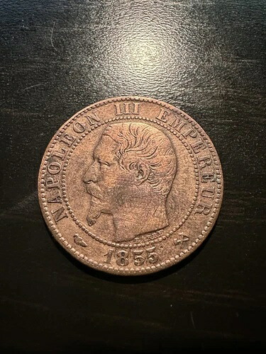 フランス 1855年 B 10サンチーム トーンの美しいブロンズコイン ナポレオン