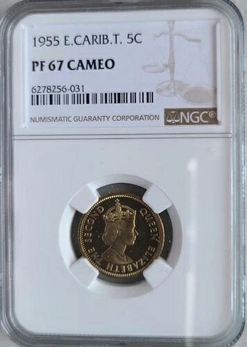 英国カリブ海地域 5セント 1955 NGC PF 67 カメオ-