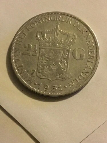 キュラソー 1944 D 2-1/2 G 銀貨 オランダ領アンティル ウィルヘルミナ