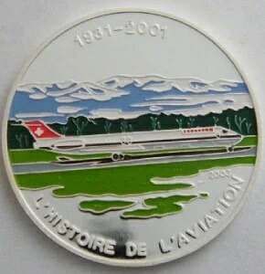 2003年 トーゴ ラージ シルバー カラー プルーフ 1000枚 fr 飛行機 MD-81