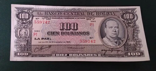 El Banco Central De Bolivia 100 ボリビアーノ 1945 未流通 [写真と解説を参照] 36,465円