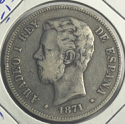 1871 (71) SDM スペイン 5 ペセタ。