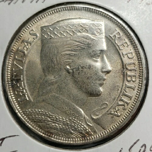 1932年 ラトビア 5ラティ 巨大銀貨 クラウン ソ連占領前 希少高品位