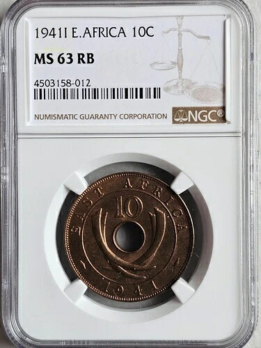 英国東アフリカ 10セント 1941l NGC MS 63 RB-