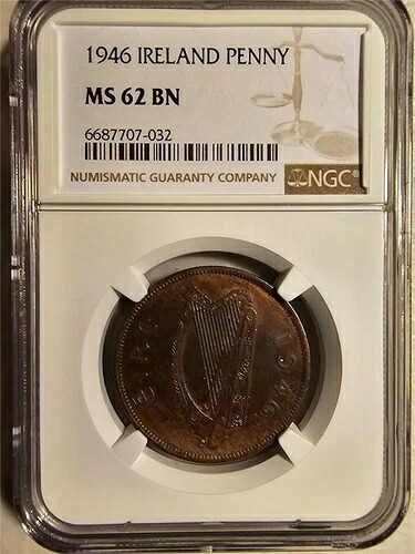 アイルランド 1ペニー 1946 NGC MS 62 BN-