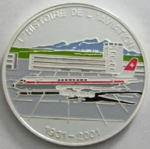 2003 ベナン大型カラーシルバープルーフ 1000 Fr 飛行機-ダグラス DC-8-