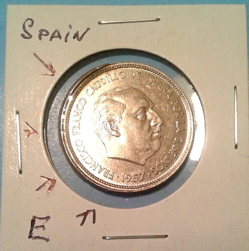 スペイン エラー 25 Ptas コイン 1957 年。