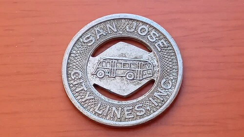 サンノゼバストークン。片道乗車券として有効。直径22mm。