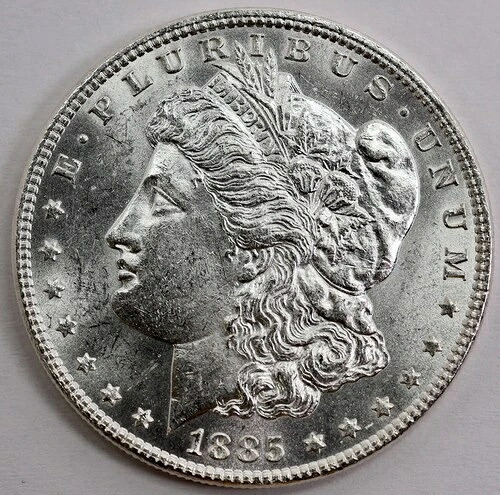 1885年-P $1 モーガンシルバードル 90% 本物コイン BU Unc MS +++ ラスタークイーン!-