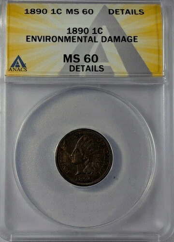 1890年スモールセント インディアンヘッド ANACS MS-60 環境被害