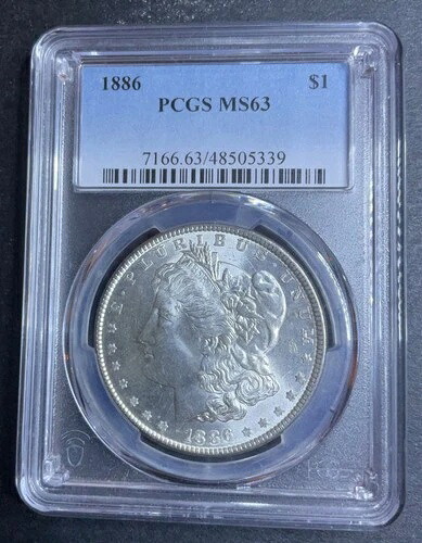 1886 P モルガン シルバー ドル US コイン PCGS MS63 燃えるような美しさ!