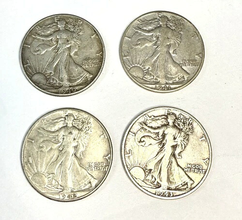 1940-1943年 50セント ウォーキング・リバティ・コイン - 銀90% - 4枚セット