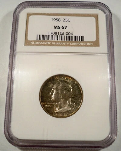 1958 NGC MS67 ワシントン クォーター 25セント マルチカラートーン MS 67