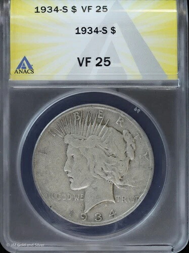 1934-S 1ドル平和銀貨 ANACS VF 25