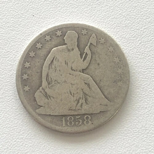 1858-O 自由の女神像 銀貨 ハーフドル - 状態良好