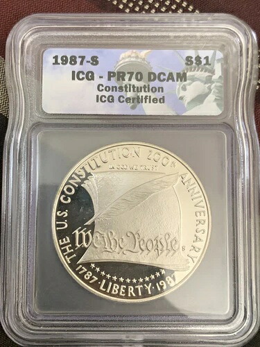 1987-S 1ドル憲法記念銀貨プルーフドル ICG PR70 DCAM