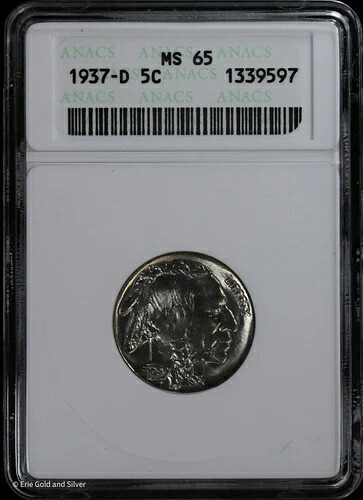 1937年 -D 5c インディアンヘッドバッファロー ニッケル ANACS MS 65-