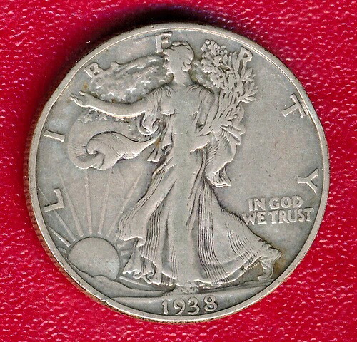 1938年-D 歩く自由の女神 シルバーハーフドル ** 非常に良い流通 ** 送料無料 !!- 37,895円