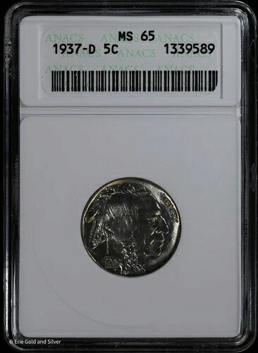 1937年 -D 5c インディアンヘッドバッファロー ニッケル ANACS MS 65-
