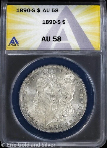 1890-S 1ドル モルガン銀貨 ANACS AU 58
