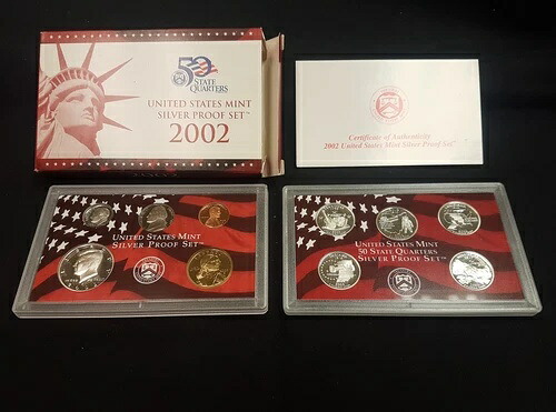 2002年 シルバー プルーフセット（赤箱入り、鑑定書付き）