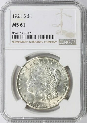 1921-S 1ドル モルガン銀貨 NGC MS61