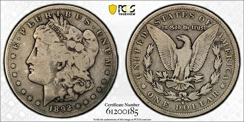 1892年 Sモーガンシルバードル PCGS G06 #0002-