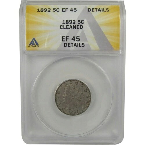 1892年 リバティヘッド V ニッケル EF 45 詳細 ANACS 5セントコイン SKU:I22316