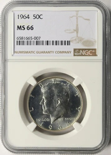 1964 50c ケネディ 1/2ドル NGC MS66-
