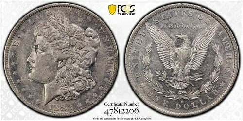 1882-O モルガン銀貨 PCGS AU50 ゴールドシールド+TrueView保護