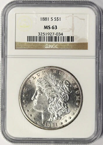 1881年-S $1 モーガンドル NGC MS63-