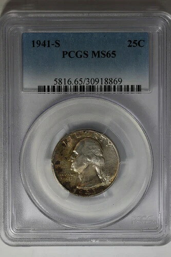 1941-S .25 PCGS MS65 ワシントン クォーター、銀 25 セント