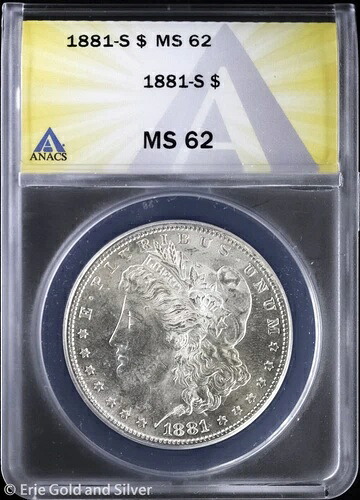 1881年-S $1 モーガンシルバードル ANACS MS 62 | 未流通 UNC-