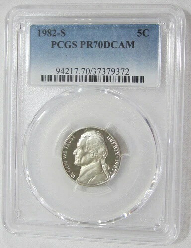 1982年 Sプルーフ ジェファーソンニッケル - PCGS PR 70 DCAM ディープカメオ (9372) ガイド価格 $115
