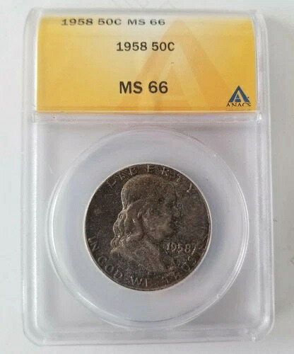 1958年フランクリンハーフダラー - 50セント - ANACS MS 66 トーン