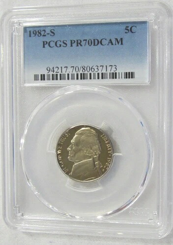 1982年 Sプルーフ ジェファーソンニッケル - PCGS PR 70 DCAM ディープカメオ (7173) ガイド価格 $115