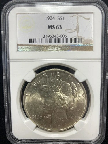 1924年 1ドル 平和ドル NGC MS63 #3495343-005