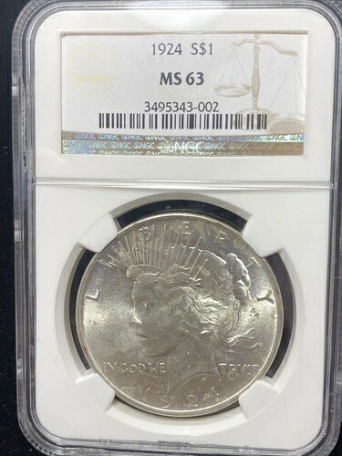 1924年 1ドル 平和ドル NGC MS63 #3495343-002