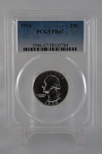 PR67 1954年 PCGSグレード シルバーワシントンクォーター 未流通 プルーフレアコイン- 37,895円