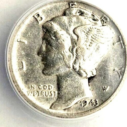 1943年 10セント Anacs VF30 状態良好 マーキュリーダイム
