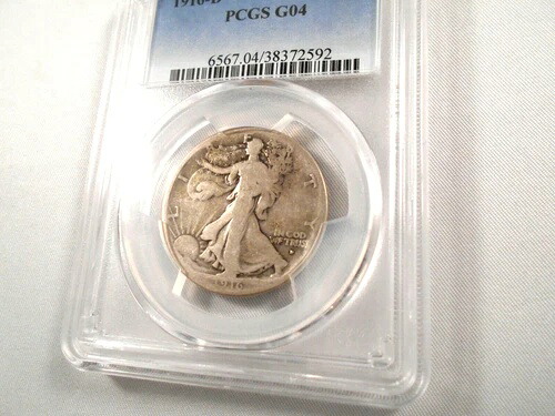 1916年-D 50セント歩く自由の女神ハーフドル PCGS G-4発行初年度-