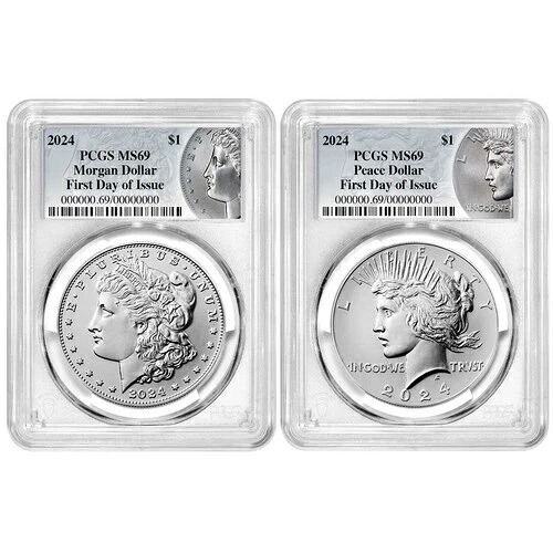 2枚セット - 2024年 1ドル モルガン＆ピース シルバーダラー PCGS MS69 FDOI モルガン＆ピース 65,945円