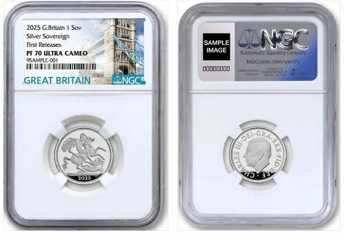 2025年 英国 1SOV 史上初のシルバープルーフソブリン金貨 NGC PF70 初リリース