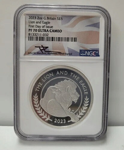 NGC PF70 2023 ライオン&イーグルイギリス 2オンス シルバー 5ポンド FDOI ウルトラカメオ-